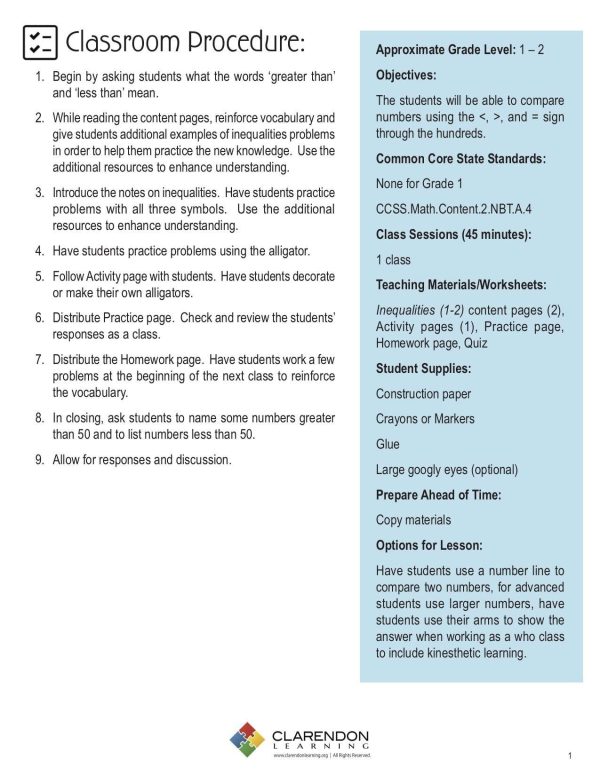 Inequalities (1 2) Teachers Guide