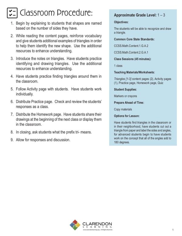 Triangles Teacher Guide