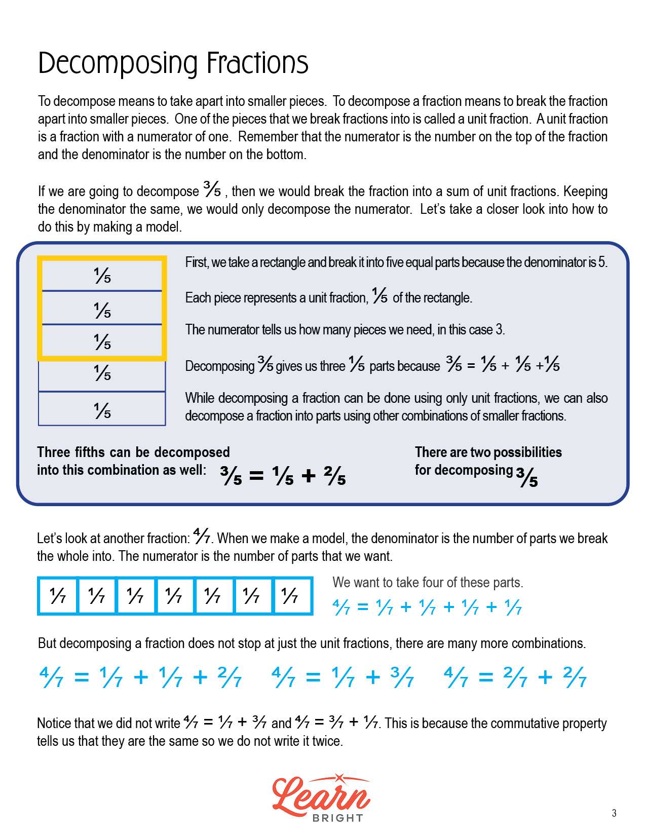 Decomposing Fractions, Free PDF Download - Learn Bright Intended For Decomposing Fractions 4th Grade Worksheet