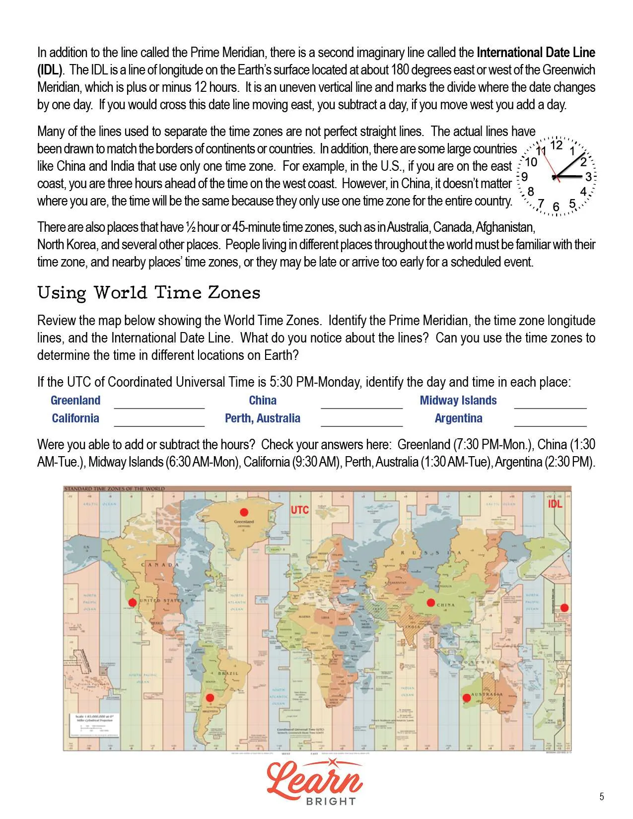 World Time Zones, Free PDF Download - Learn Bright