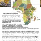 This is a content page for the All about Africa lesson plan. There is a picture showing the continent of Africa with each country a different color. There is also a background image of an aerial view of an African city. The orange Learn Bright logo at the bottom of the page.