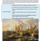 This is a content page for the Ancient Rome lesson plan. There is a painting of ships on water. The orange Learn Bright logo is at the bottom of the page.
