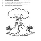This is an activity worksheet for the Earthquakes and Volcanoes lesson plan. There is a coloring page image of a volcano. The orange Learn Bright logo is in the top-right corner of the page.