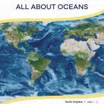 This is the title page for the All about Oceans lesson plan. There is a picture of the world map in the earth colors. The orange Learn Bright logo is at the top of the page.