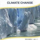 This is the title page for the Climate Change lesson plan. The main image shows a piece of ice from an ice cliff falling into the ocean. The orange Learn Bright logo is at the top of the page.