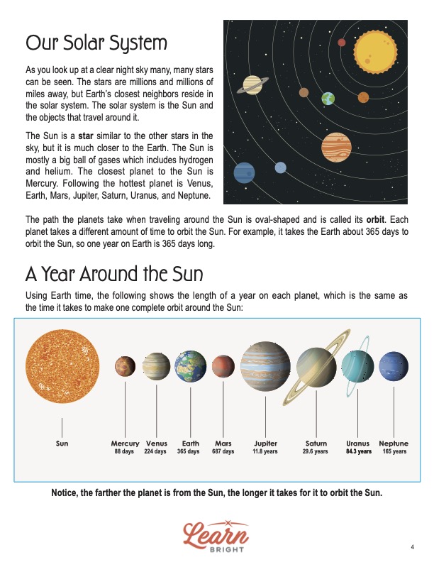 solar system assignment middle school
