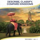 This is the title page for the Describe, Classify, Compare Kingdoms lesson plan. The main image is of an elephant with an umbrella and seat on top of it. The background looks to be an ancient city of some kind. The orange Learn Bright logo is at the top of the page.