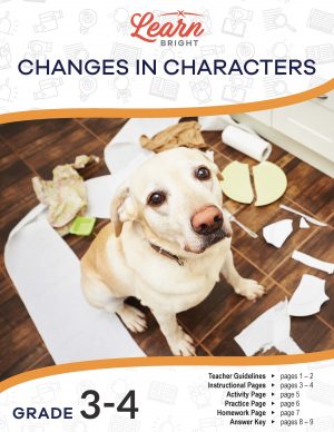 dog looking sad because he made a mess on the title page of our changes in characters lesson plan