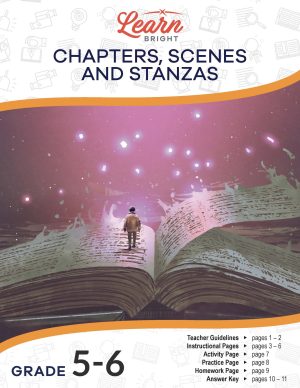 child walking through magical storybook on the title page of our chapters, scenes and stanzas lesson plan
