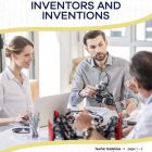This is the title page for the Inventors and Inventions lesson plan. The main image is of a group of people working on a project that seems to involve gadgets and electronics. The orange Learn Bright logo is at the top of the page.