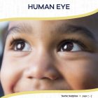 This is the title page for the Human Eye lesson plan. The main image is a close-up photo of a boy with brown eyes. The orange Learn Bright logo is at the top of the page.