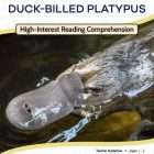 This is the title page for the Duck-billed Platypus lesson plan. The main image is of a platypus swimming in water. The orange Learn Bright logo is at the top of the page.
