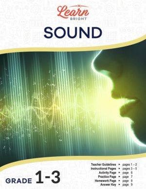 This is the title page for the Sound lesson plan. The main image is a graphic of sound waves coming out of someone's mouth as they speak. The orange Learn Bright logo is at the top of the page.