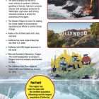 This is a content page for the United States West Region lesson plan. There are images of lava flowing over a cliff into the ocean, the Hollywood sign, and glaciers. There is a graphic of people sifting for gold in a stream. The orange Learn Bright logo is at the bottom of the page.