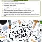 This is a content page for the Using Social Media Wisely lesson plan. There is a graphic of a bunch of social media–related images and icons. The orange Learn Bright logo is at the bottom of the page.