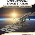 This is the title page for the International Space Station lesson plan. The main image is of the ISS orbiting the earth. The orange Learn Bright logo is at the top of the page.