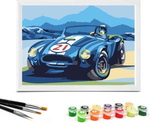 Nariolar Paint by Numbers for Kids Ages 4-8-12 with 7X9.5 inch Pre-Printed Cardboard,12 Acrylic Paint Pots and 3 Painting Brushes, Craft Gift Room Decor for Children,(Sports Car)