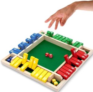 Nicecho Shut The Box Dice Game,2-4 Player Family Wooden Board Table Math Games for Adults and Kids, 8 Dices Classics Tabletop Version Games for Classroom,Home,Party or Pub