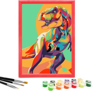 Nariolar Paint by Numbers for Kids Ages 4-8-12 with 7X9.5 inch Pre-Printed Cardboard,10 Acrylic Paint Pots and 3 Painting Brushes, Craft Gift Room Decor for Children,(Tyrannosaurus Rex)