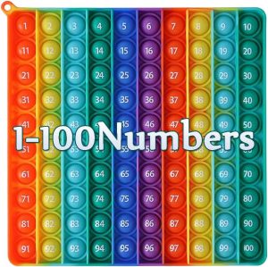 AK-SHIP 7.8in Big Size P0pp Math Toys, Rainbow Square Fidget Ttoy 100bubbles Stress Relieving Fidget Game for Teachers to Create Kinds of Math Manipulatives【with 1-100 Numbers Tables】