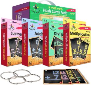 Star Right Math Flash Cards Set of 4 - Addition, Subtraction, Division, & Multiplication Flash Cards - 4 Rings - 208 Math Flash Cards - Ages 6+ - Kindergarten, 1st, 2nd, 3rd, 4th, 5th & 6th Grade