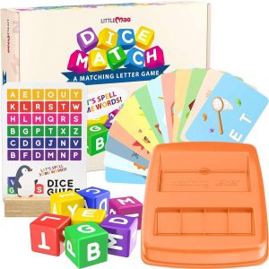 see and spell learning toy -Matching Letter Game -Alphabet Letters -Dice Guide-Fun and Educational Toys for Toddler, Preschool, Kindergarten - Reading and Spelling Games for Kids Ages 4-8