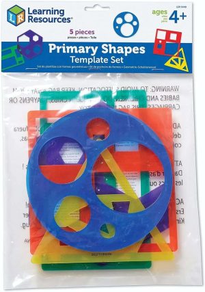 Learning Resources Primary Shapes Template Set - 5 Pieces, Ages 4+ Homeschool and Classroom Supplies, Geometric Shapes, Tracing Helper for Kids