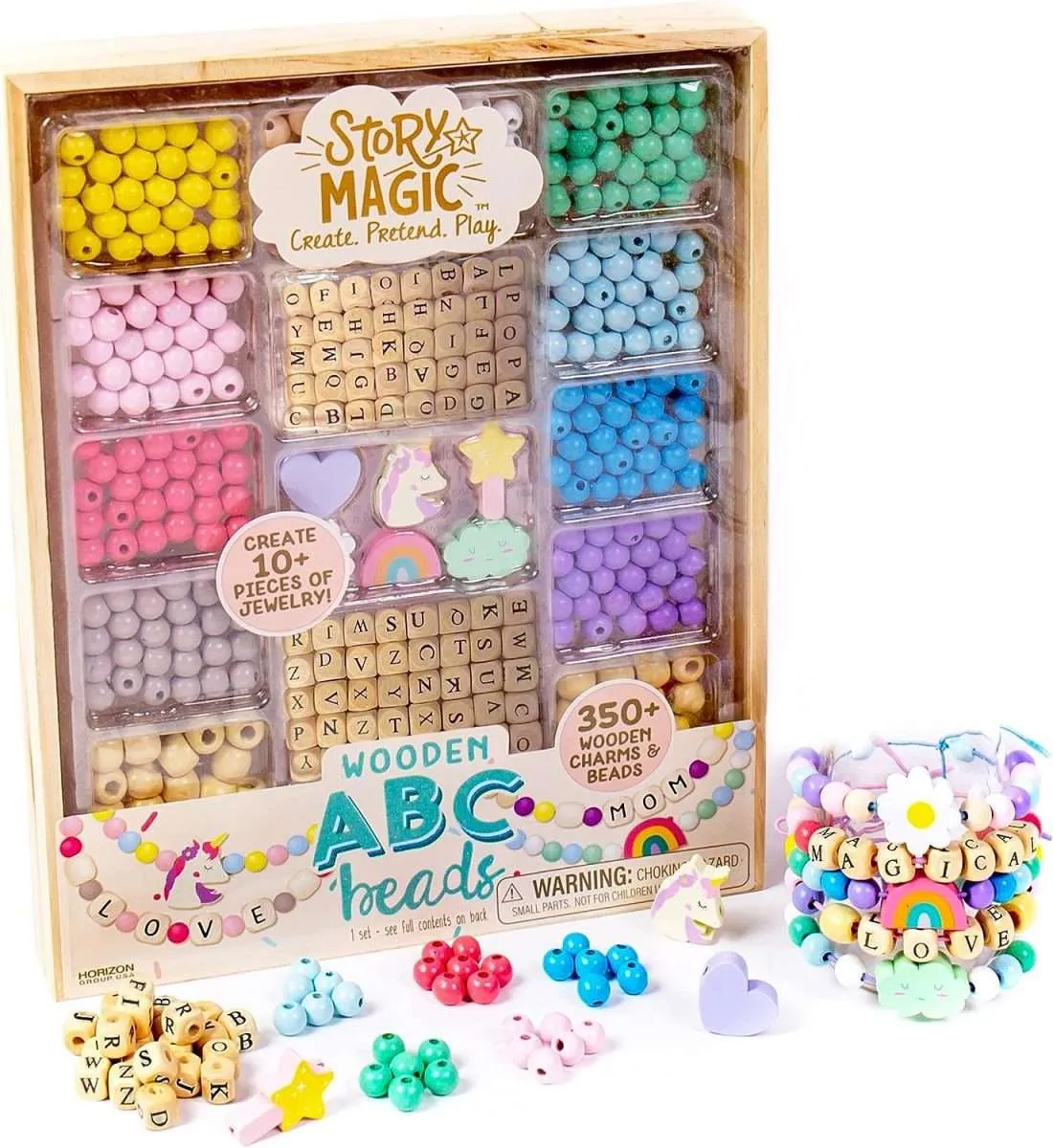 Story Magic Wooden ABC Bead Kit, Premium Wood Jewelry Making Kit, 350+  Wooden Beads & Charms for Beading Bracelets, Great for Playdates &  Sleepovers, Arts & Crafts Kit Set for Kids Ages