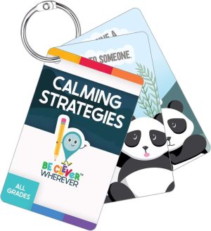 Carson Dellosa Be Clever Wherever Things on Rings Calming Strategies, PreK-Grade 5, Book Ring and Calming Strategies, Breathing Techniques, Yoga Poses, Counting Exercises Flash Cards (16 pc)