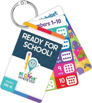 Carson Dellosa Be Clever Wherever Things on Rings Ready for School! PreK-Kindergarten, Book Ring and Early Learning Alphabet, Numbers, Seasons, Colors, Shapes, Sight Words Flash Cards (16 pc)