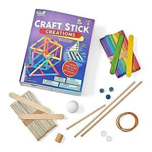 hand2mind Craft Stick Creations, 10 Science Experiments, Activity Book for Kids Ages 9-12, Jumbo Craft Stick Kit with Arts and Crafts Supplies, STEM Toys, Colored Popsicle Sticks for STEM Activities - 93397