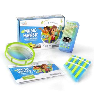 hand2mind - 92393 Science Kit Music Maker, STEM Activities for Kids Ages 5-7, STEM Toys, Kids Storybook, Pan Flute, Ocean Drum, and Box Guitar, 10 At Home Science Experiments for Kids