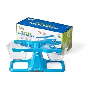 hand2mind Blue Nestable Bucket Balance, Clear Double Bucket Balance Scale for Liquids and Solids, Easy to Assemble Kids Scale, Space Saving Storage Base, Balance Scale for Classroom (Set of 1)