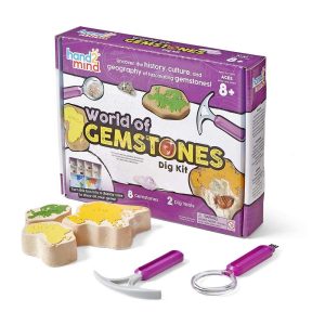 hand2mind World of Gemstones Dig Kit, 8 Real Gemstones to Uncover, Gemstone Display Case, Gem Digging Kit for Kids, Gem Dig Kit, Geology for Kids, Dig Kits for Kids, Fun Homeschool Supplies