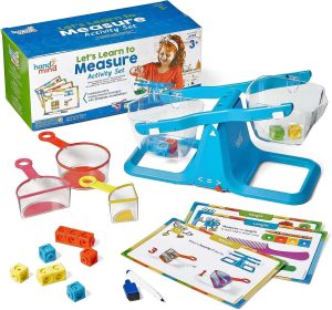 hand2mind Let's Learn to Measure Activity Set, Kids Measuring Cups, Bucket Balance, MathLink Cubes and Activity Cards Set, Teacher Supplies, Classroom Supplies, Preschool Learning, Toddler Learning