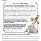 This is the homework worksheet for the Explaining Reasons and Evidence lesson plan. There is a graphic of a sword stuck in stone. The orange Learn Bright logo is in the upper right corner of the page.