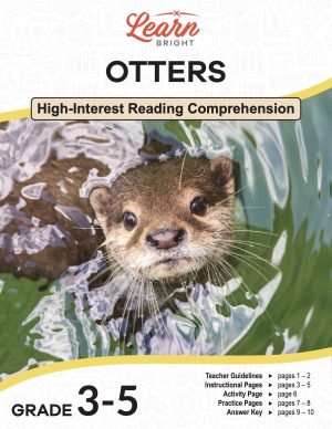 This is the title page for the Otters lesson plan. The main image is of an otter looking up at the camera from the water. The orange Learn Bright logo is at the top of the page.