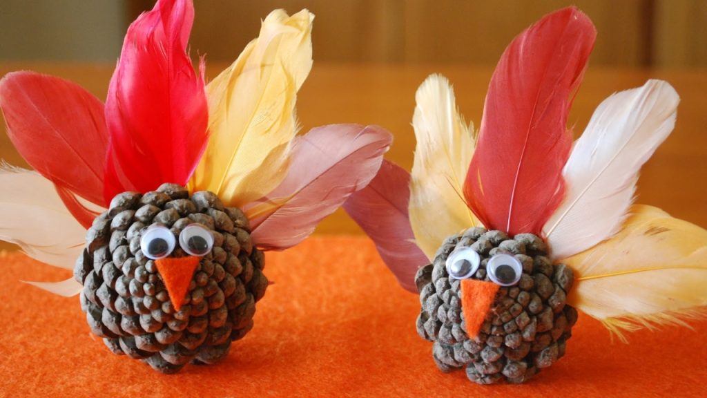 Thanksgiving activity for kids: Pine cone turkeys