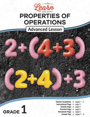 This is the title page for the Properties of Operations Advanced lesson plan. The orange Learn Bright logo is at the top of the page.