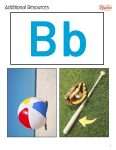 This is an additional resources page for the Alphabet: Letter B lesson plan. There is a photo of a beach ball and a photo of a baseball bat and glove. The orange Learn Bright logo is in the upper right corner of the page.