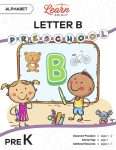 This is the title page for the Alphabet: Letter B lesson plan. The main image is an illustration of two kids in front of a chalkboard with a large "B" on it. The orange Learn Bright logo is at the top of the page.