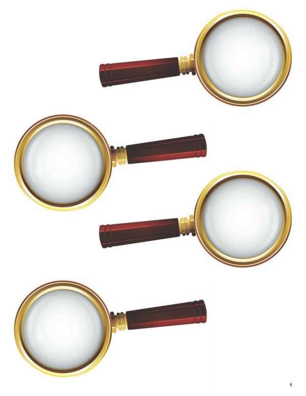 This is an additional resources page for the Alphabet: Letter D lesson plan. There are four magnifying glasses.