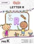 This is the title page for the Alphabet: Letter R lesson plan. The main image is an illustration of two kids in front of a chalkboard with a large "R" on it. The orange Learn Bright logo is at the top of the page.