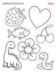 This is an additional resources page for the Colors: Red lesson plan. There are outlines of different objects, including a snake, cherries, and a dinosaur. The orange Learn Bright logo is in the upper right corner of the page.