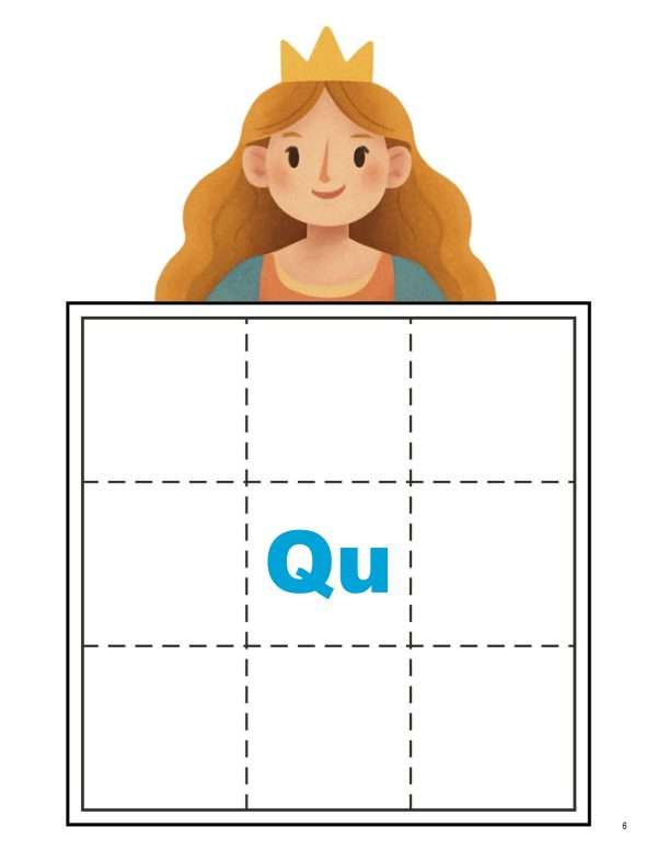 This is an additional resources page for the Alphabet: Letter Q lesson plan. There is a graphic of a queen under a quilt with a "Qu" in the middle square.