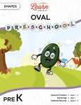 This is the title page for the Shapes: Oval lesson plan. The main image is of a oval character walking down a path. The orange Learn Bright logo is at the top of the page.