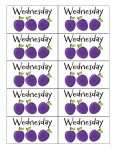 This is an additional resources page for the Weekdays: Wednesday lesson plan. There are ten labels with the word "Wednesday" above three plums.